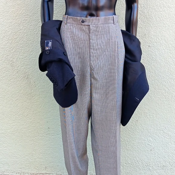 PIERRE BALMAIN MEN'S VINTAGE DOUBLE PLEATED HOUNDSTOOTH LUXURY TROUSERS